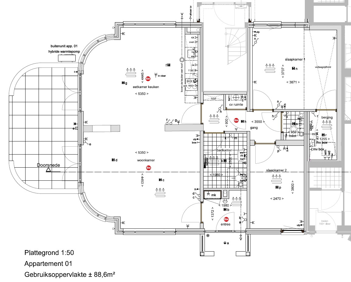 Verkooptekeningen appartement 1